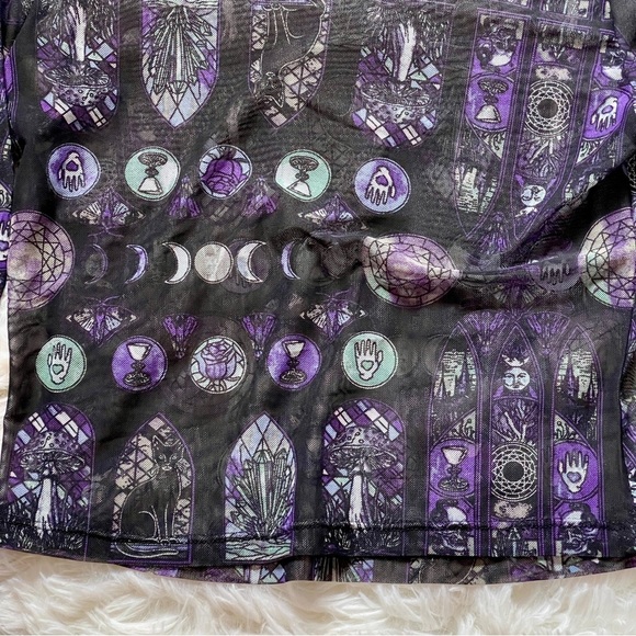 Sheer Celestial Mesh Top Gothic Moon Phase Witchy Festival Y2K Black Cat Small - Picture 4 of 6